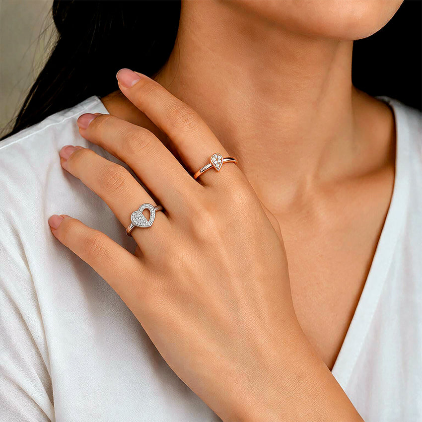 Two Tone Crystal Pave Heart Sterling Silver Ring