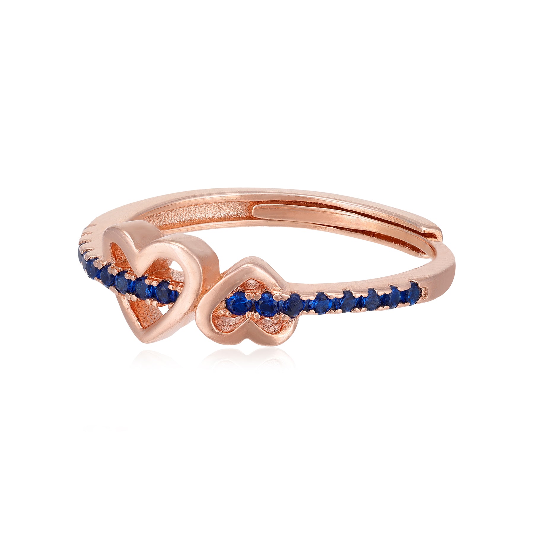 Undulate Heart 925 Rose Gold Centered Blue Stone Rings