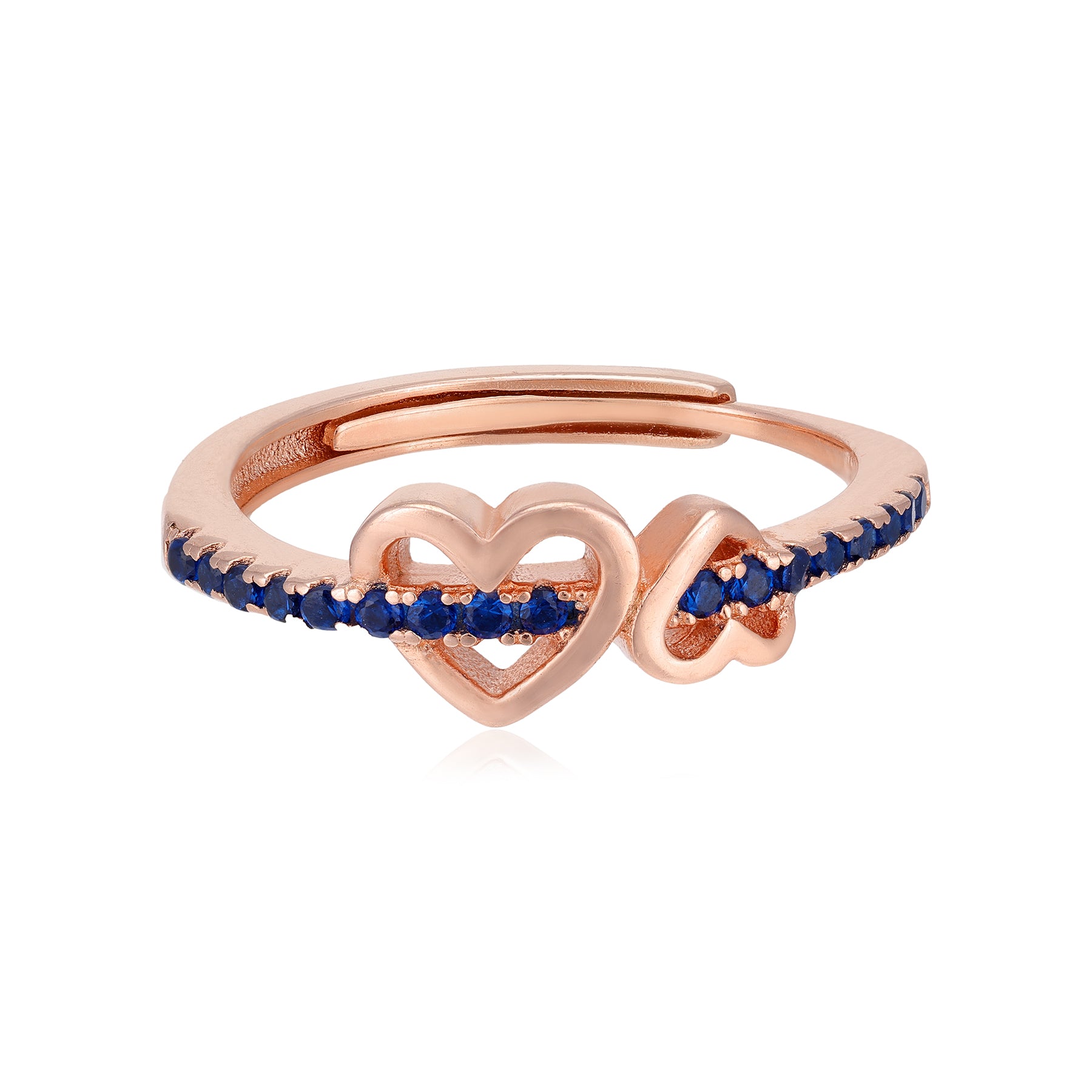 Undulate Heart Rose Gold Plated Centered Blue Stone Rings