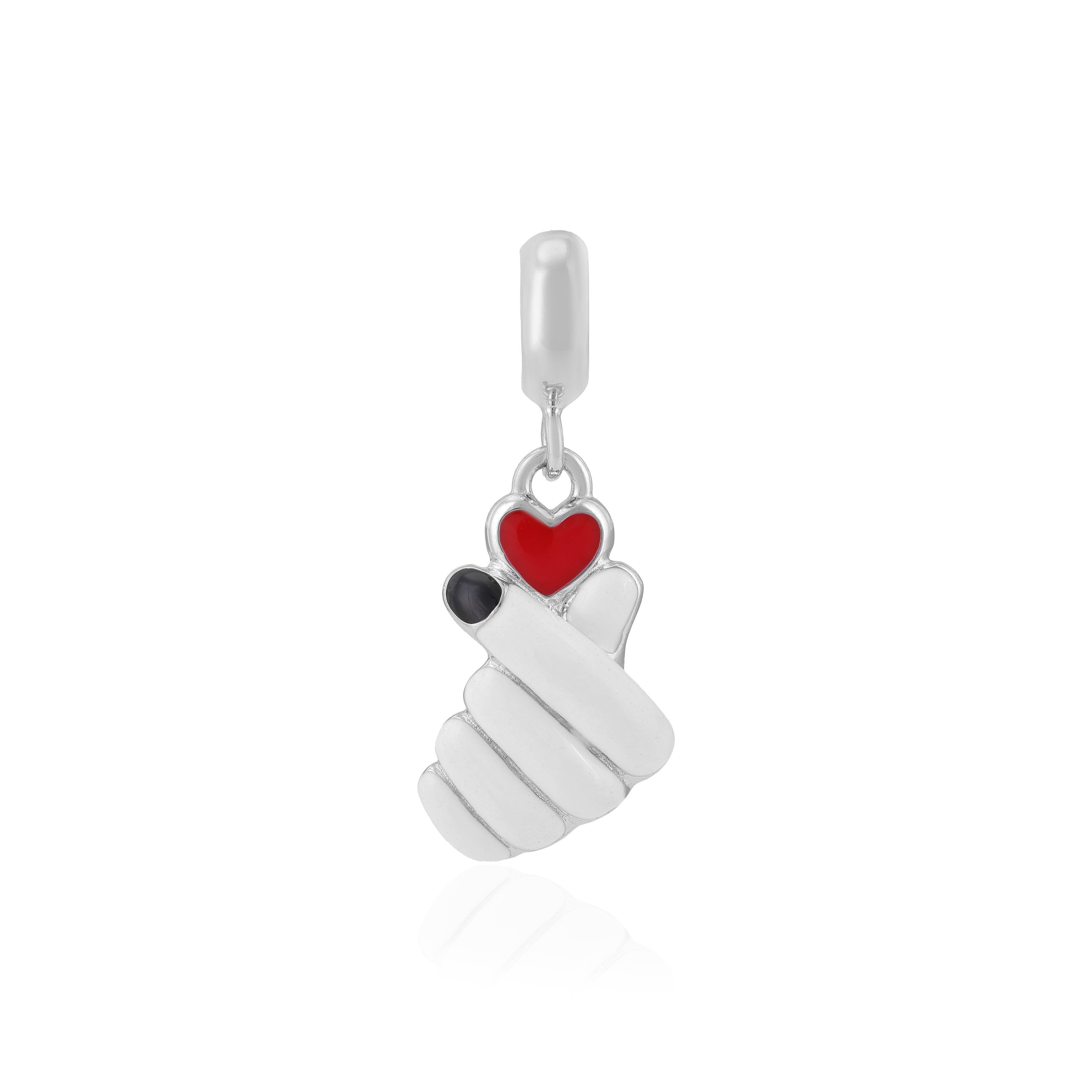 Unified Hand Heart 925 Rhodium Plated Red Enamel Pendants
