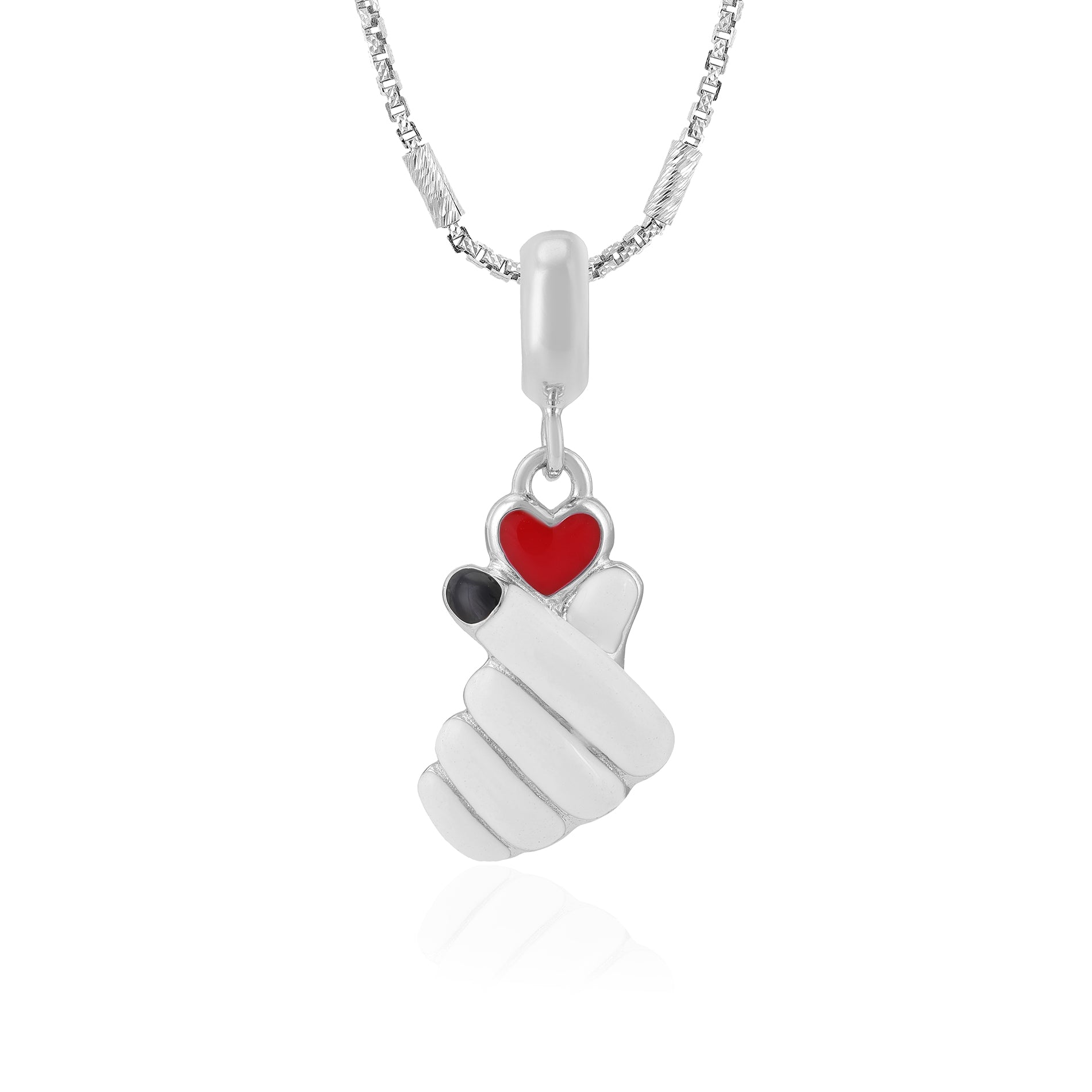 Unified Hand Heart 925 Rhodium Plated Red Enamel Pendants
