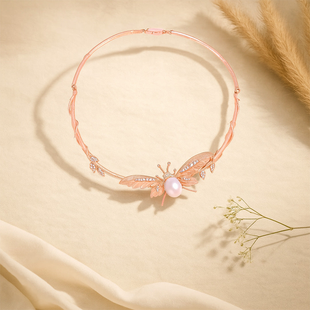 925 Rosy Butterfly Rose Gold Delight Necklace For Women