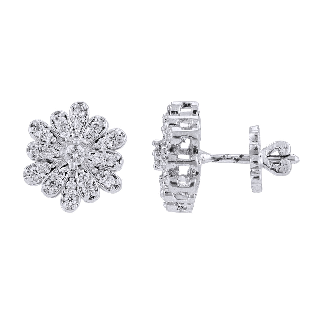 925 Sterling Silver Glittering White Sunflower Rhodium Plated Earrings for Women