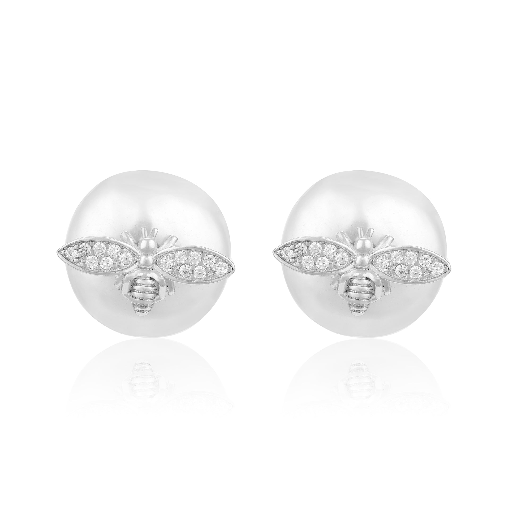 Valentine Honeybee 925 Sterling Silver White Pearl Stud for Women