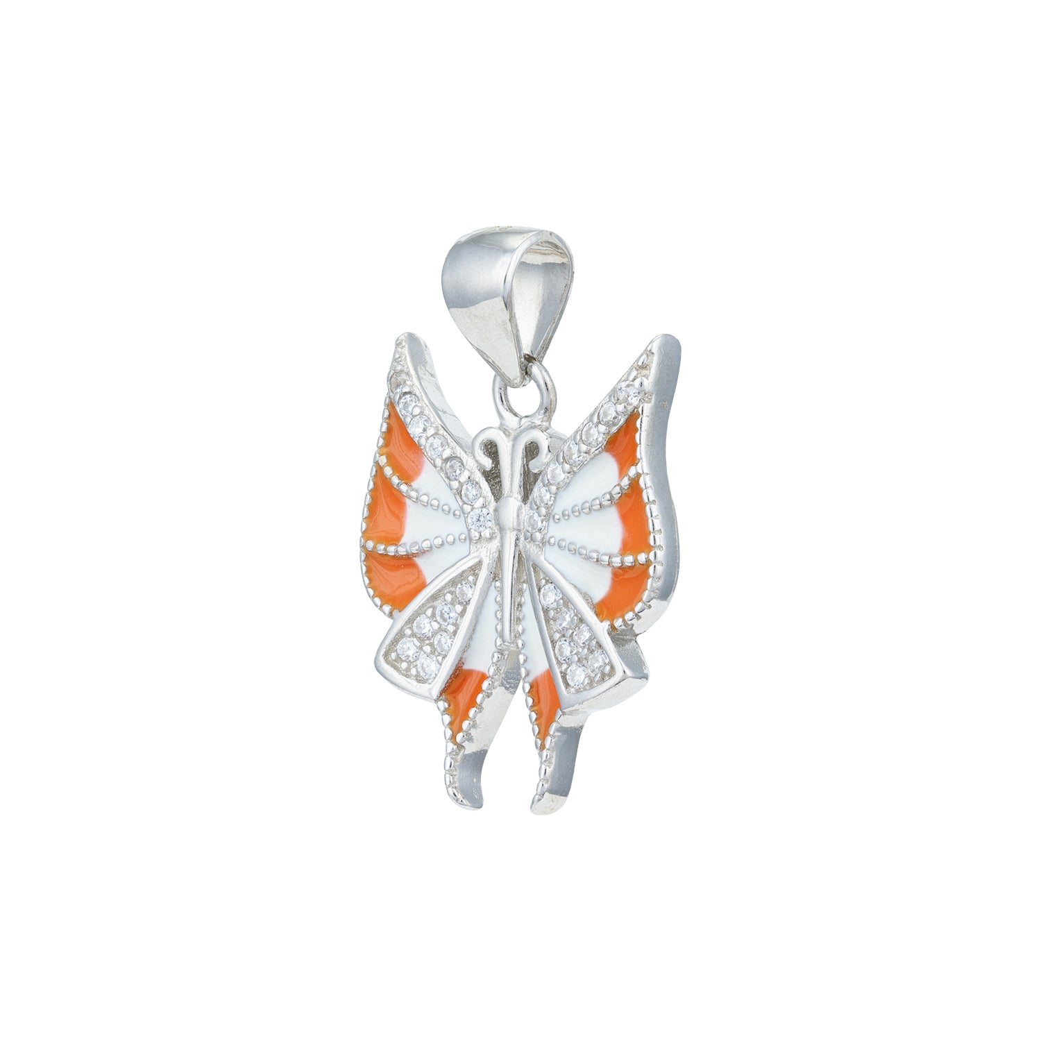Vibrant Orange Enamel Butterfly Charm 925 Sterling Silver Pendant for women