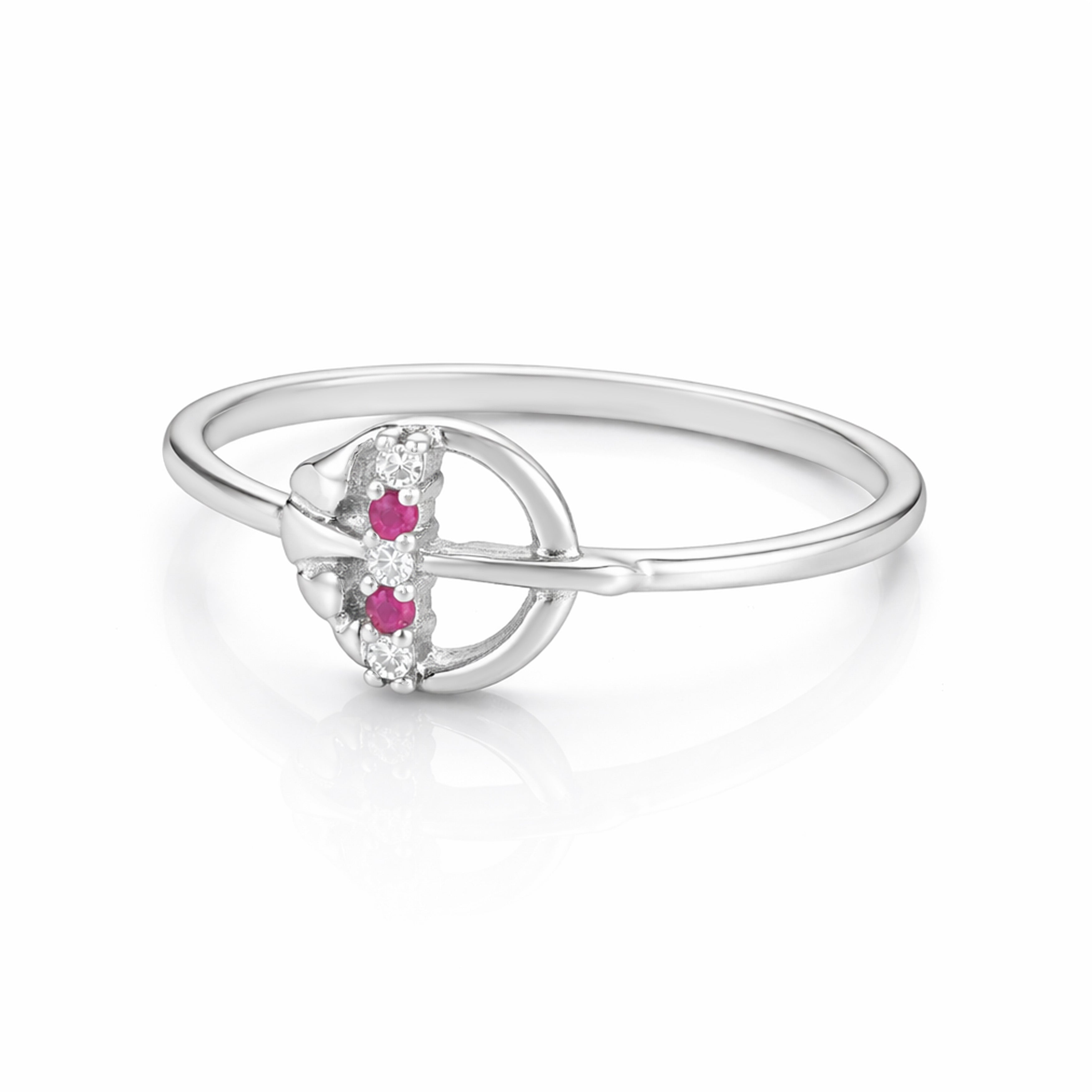 Vibrant Pink White Stone 925 Sterling Silver Circular Frame Ring for Women