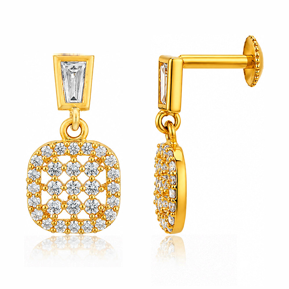 Vintage Cushion Lattice Gold Drop Silver Earrings