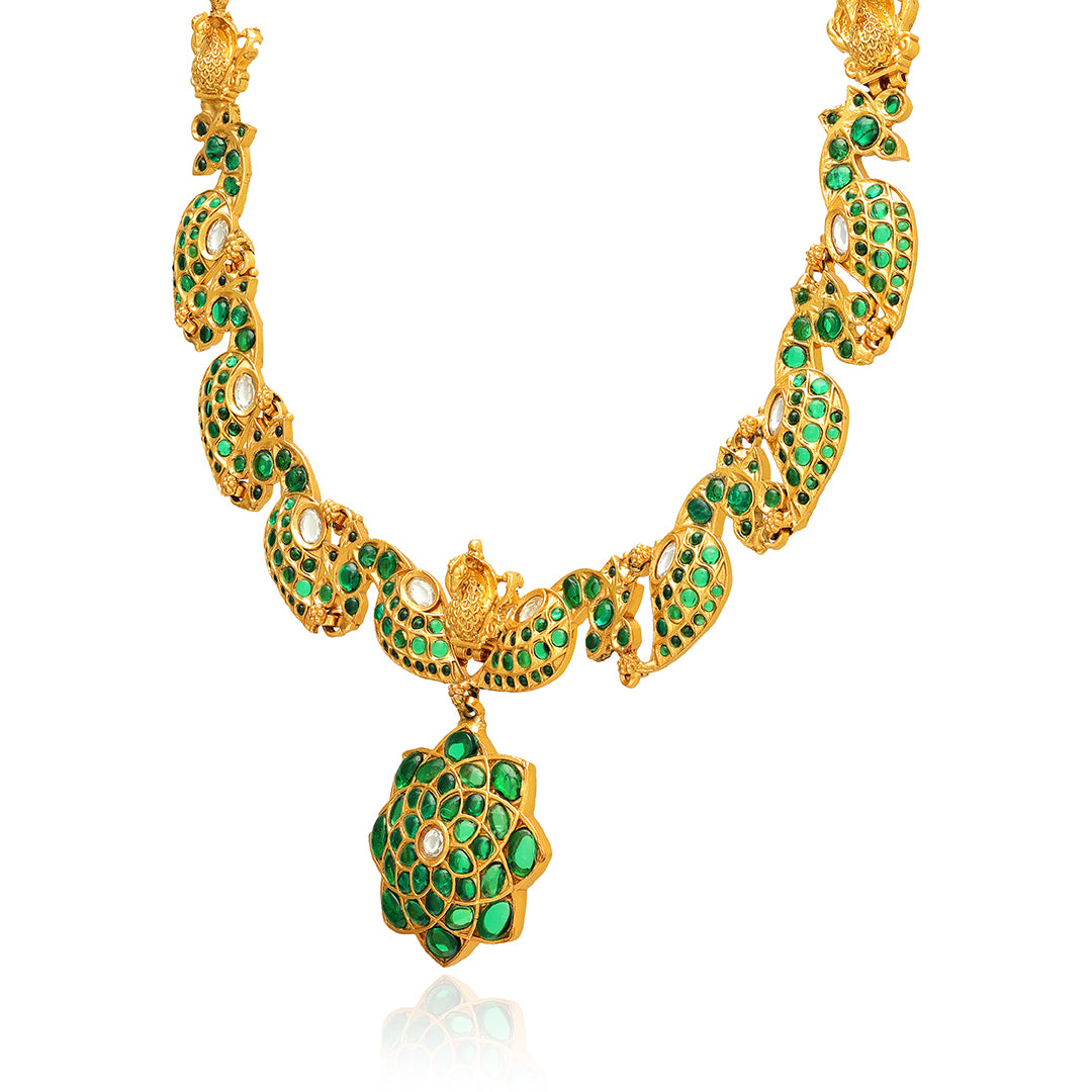 Vintage Kundan Emerald Reverie Gold Plated Necklace