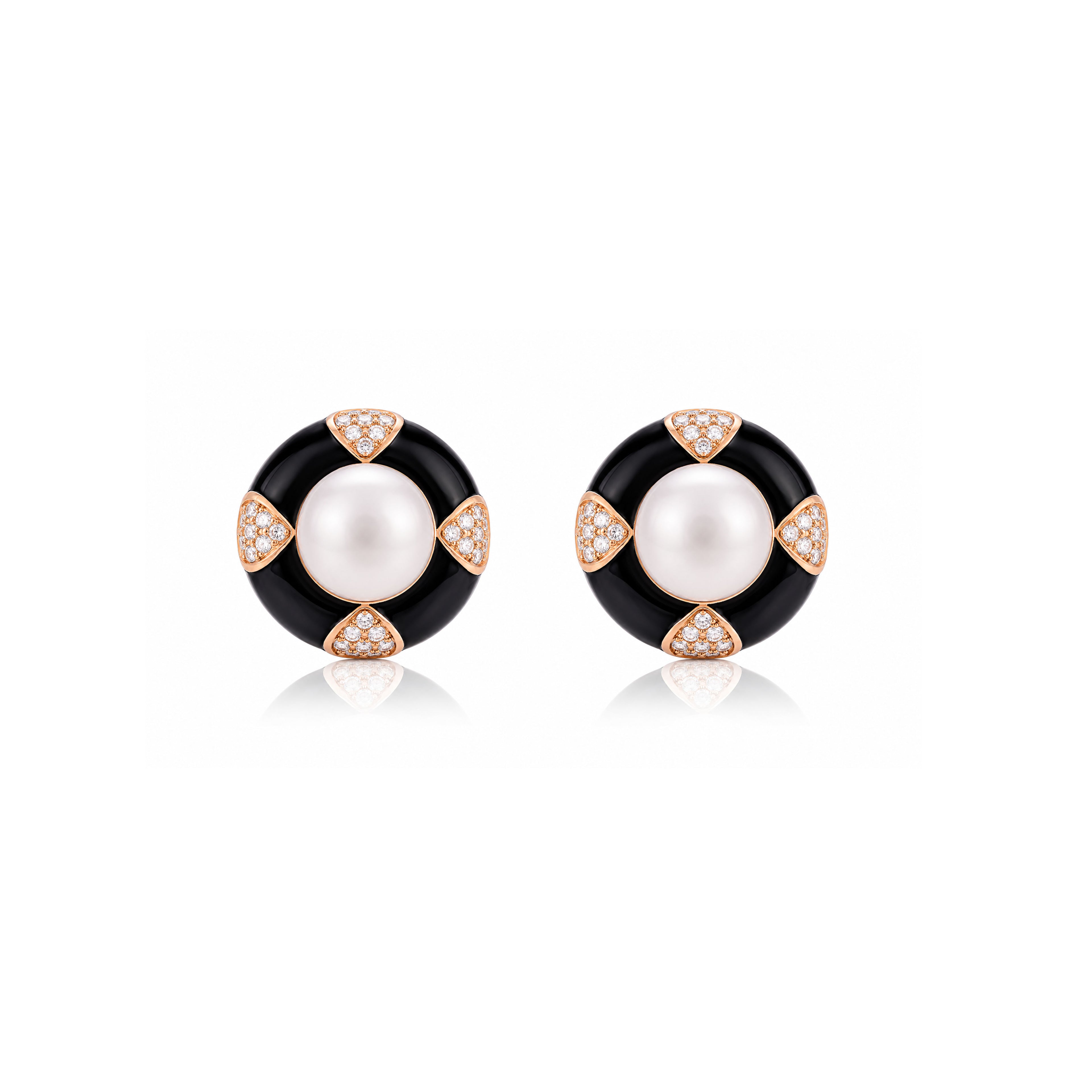 Vintage Pearl Black Enamel Silver Stud Earrings