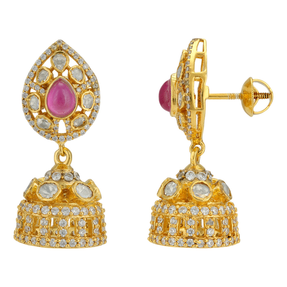 Vintage Pink Stone Polki Jhumka 925 Earrings