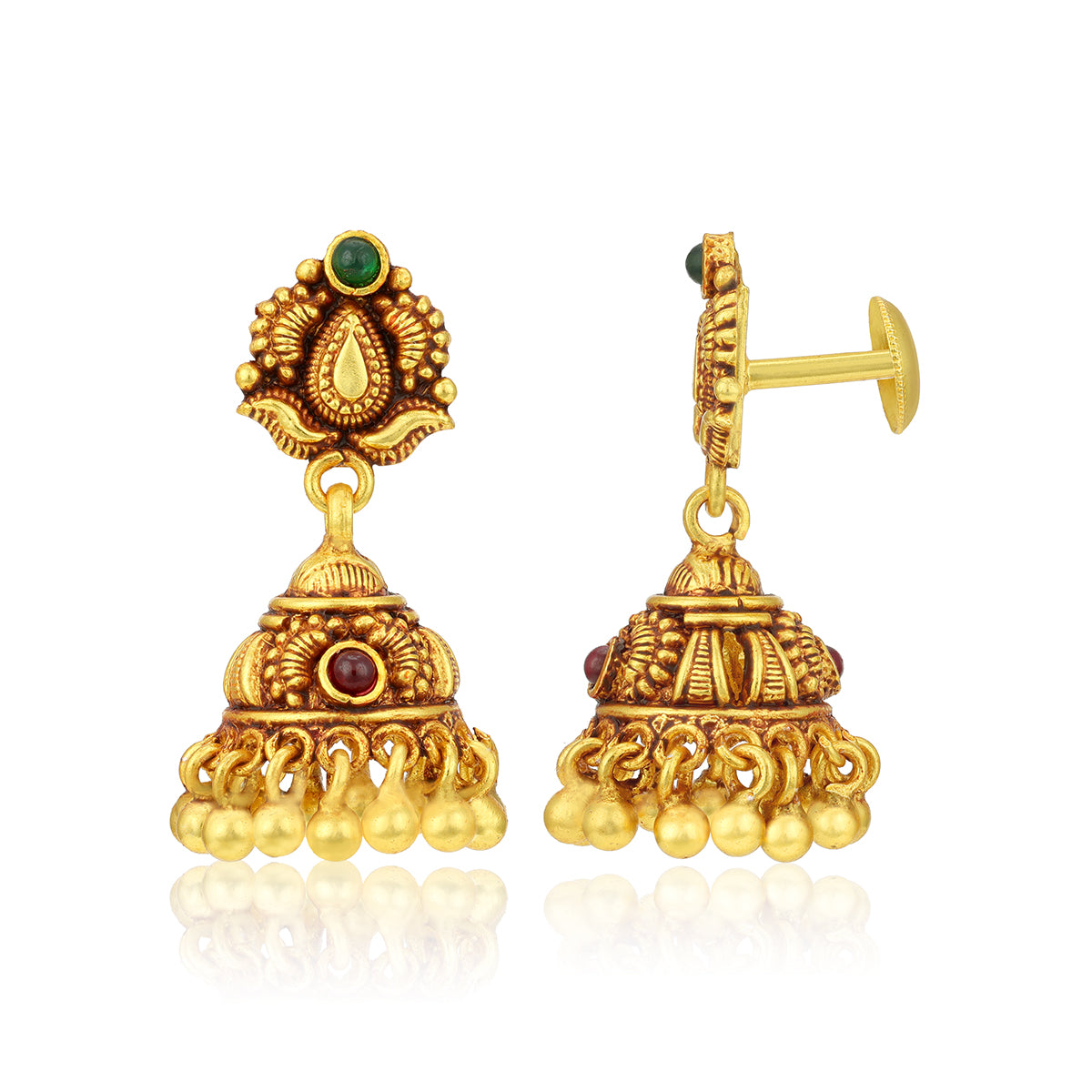 Vintage Temple Style 925 Sterling Silver Gold Drop Jhumka for Women