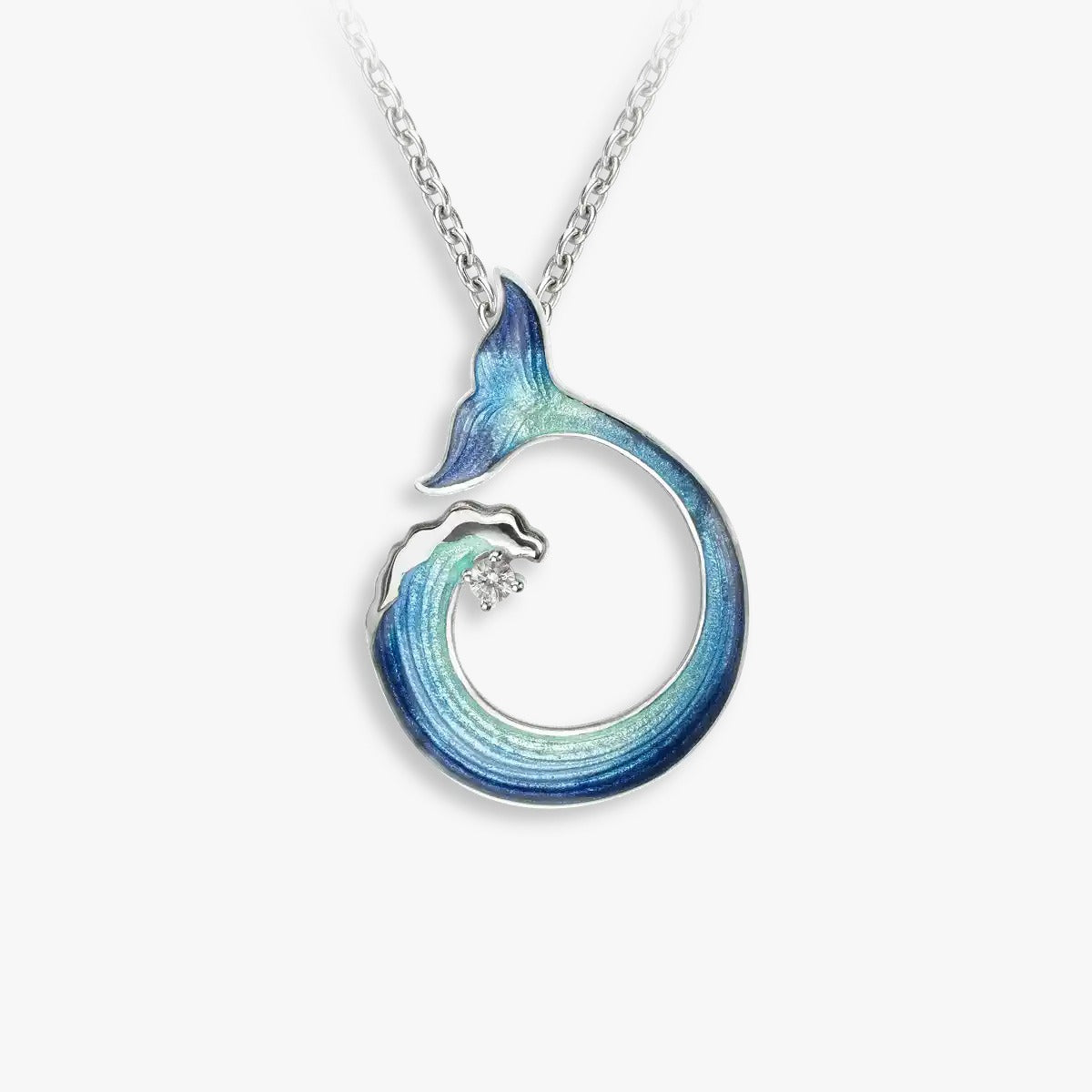 Whale Tail Ocean Wave Fusion Rhodium Plated 925 Chain Pendants
