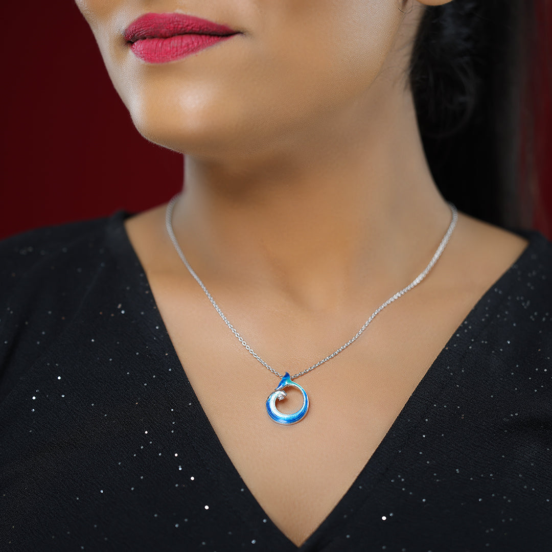 Whale Tail Ocean Wave Fusion Rhodium Plated 925 Chain Pendants