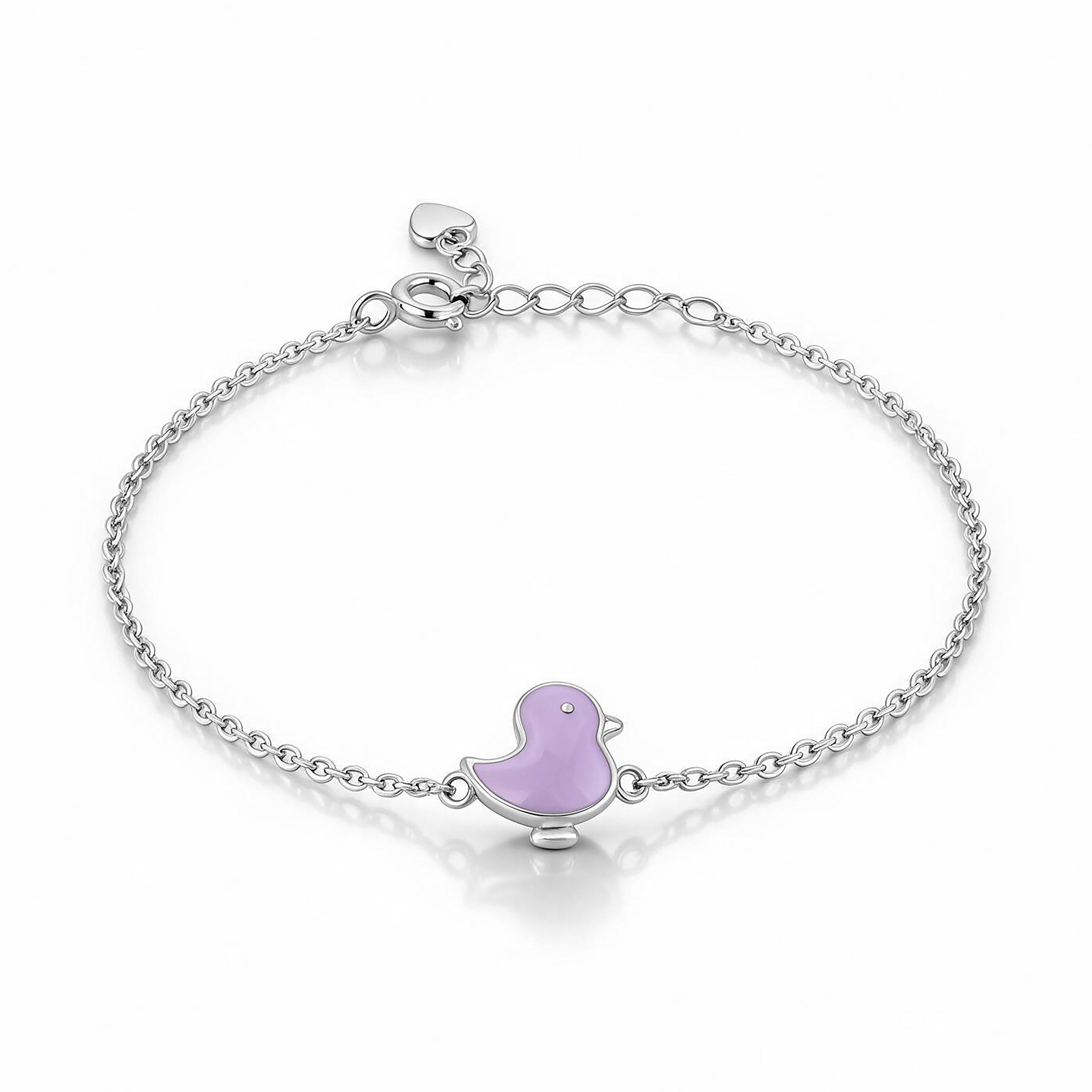 Whimsical Pastel Lavender Bird Silver Bracelet