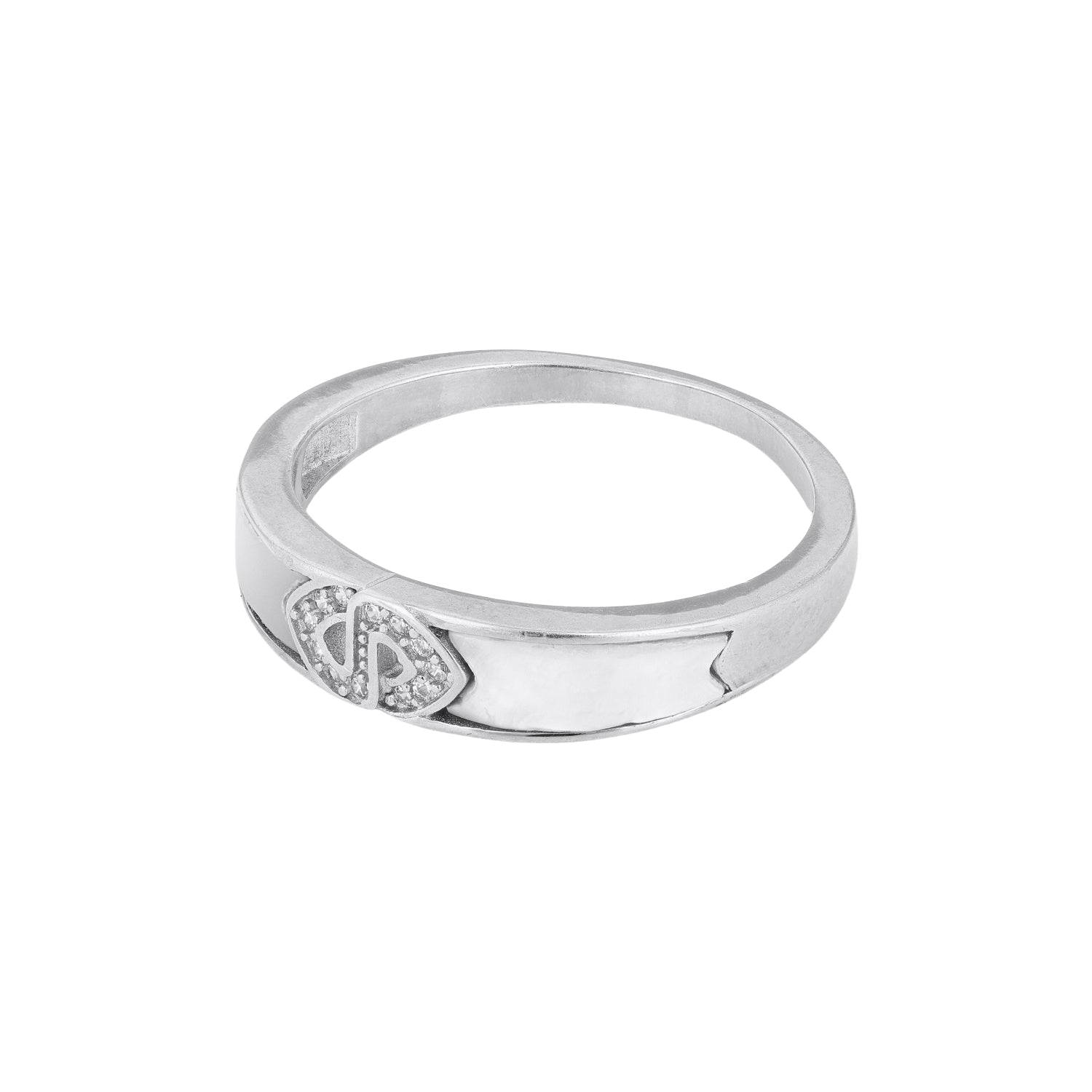 White Enamel Silver Ring with Crystal Accent
