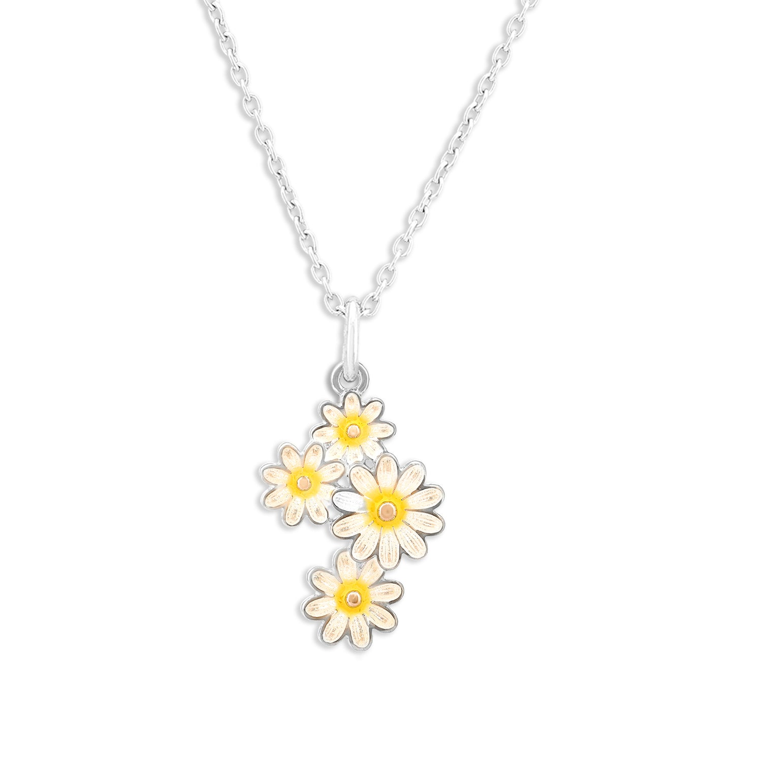 White Daisy Bouquet Rhodium  Chain Pendants