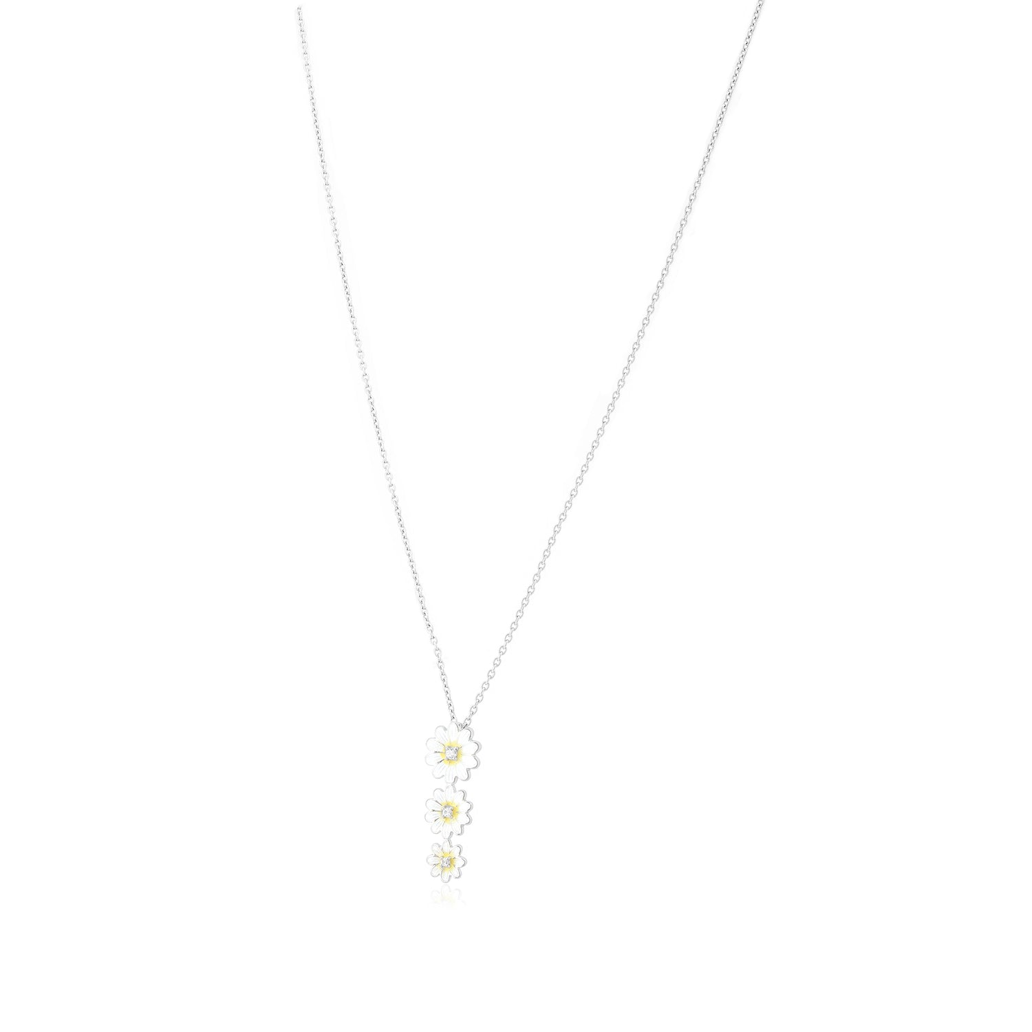 White Daisy Cascade 925 Rhodium Plated Chain Pendants