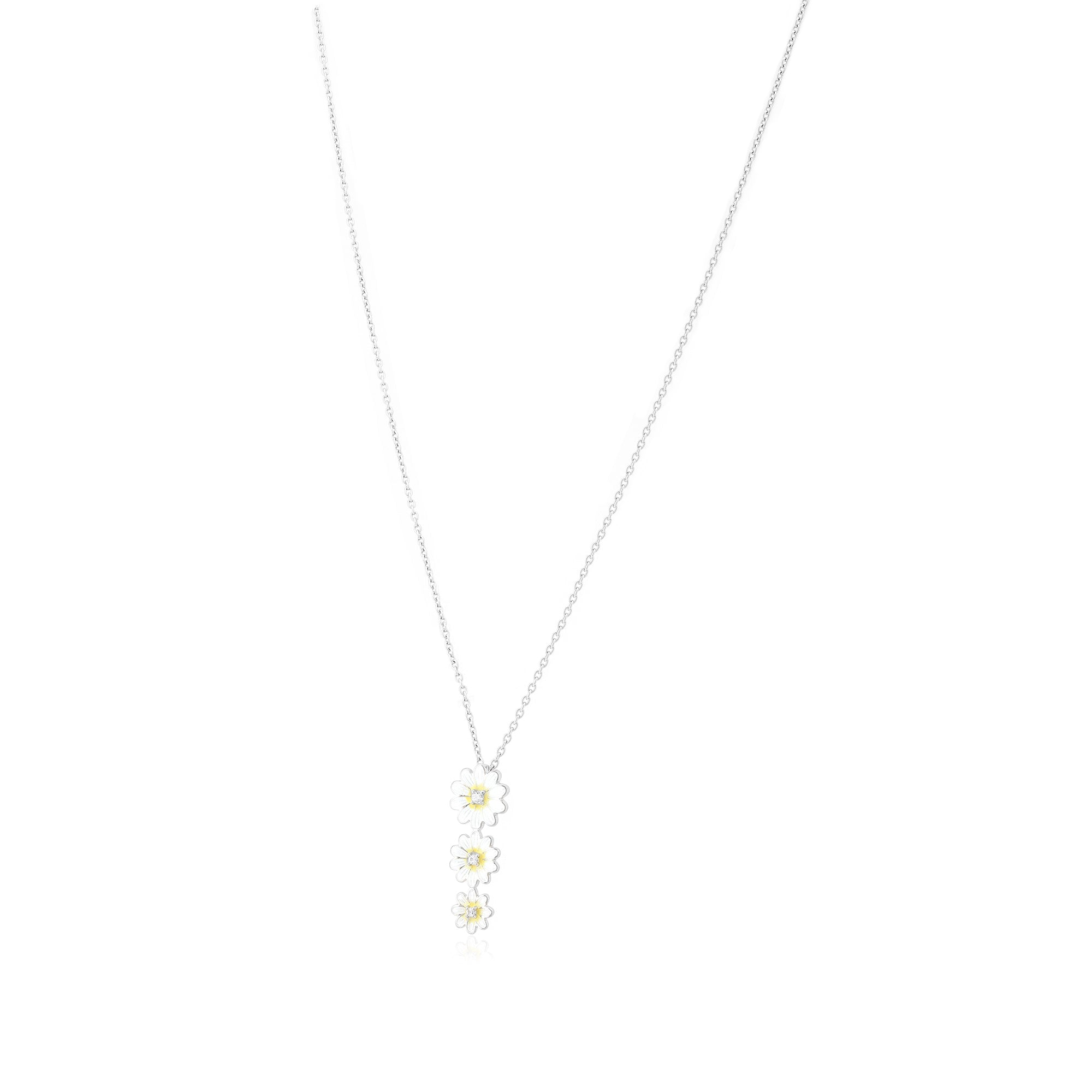 White Daisy Cascade 925 Rhodium Plated Chain Pendants