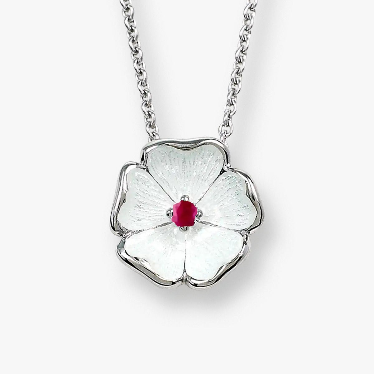 White Enamel Petals Centered Pink Rhodium 925 Chain Pendants