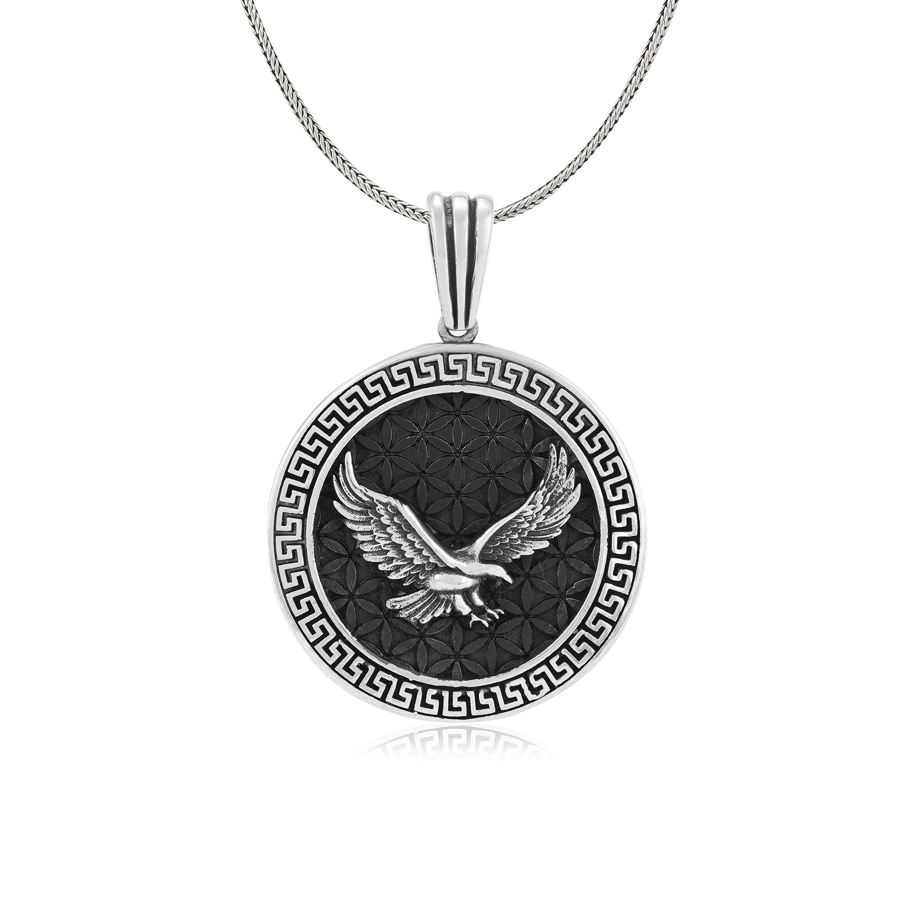 Winged Eagle Oxidised Labyrinth Edge Pendant