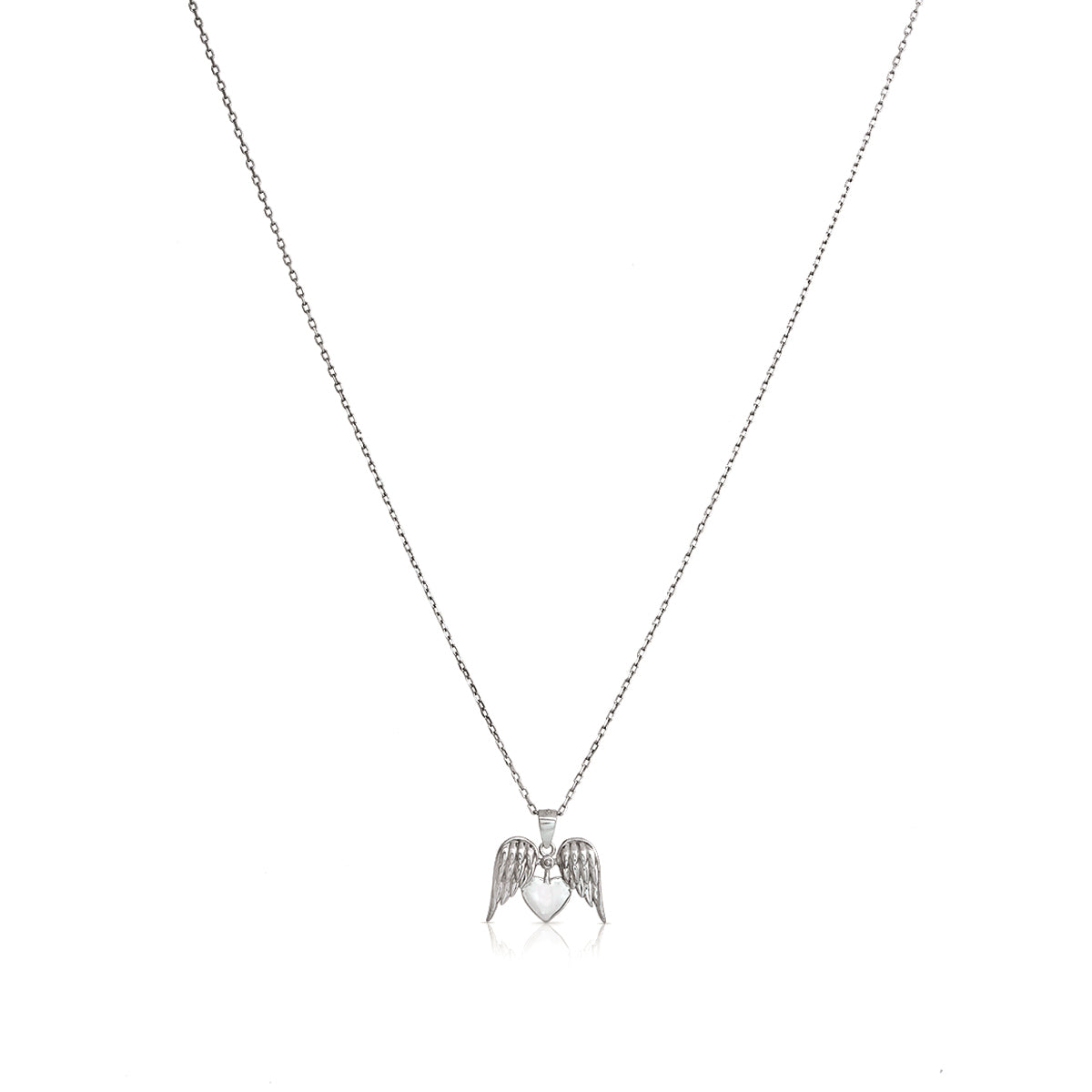 Winged Heart Rhodium Plated Chain Pendants