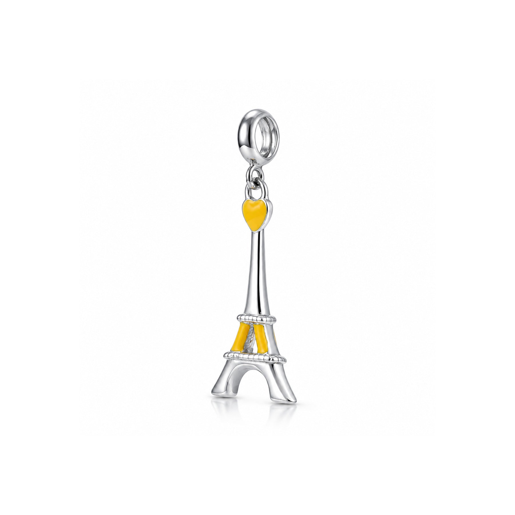 Yellow Heart Eiffel Tower 925 Sterling Silver Charm Pendant