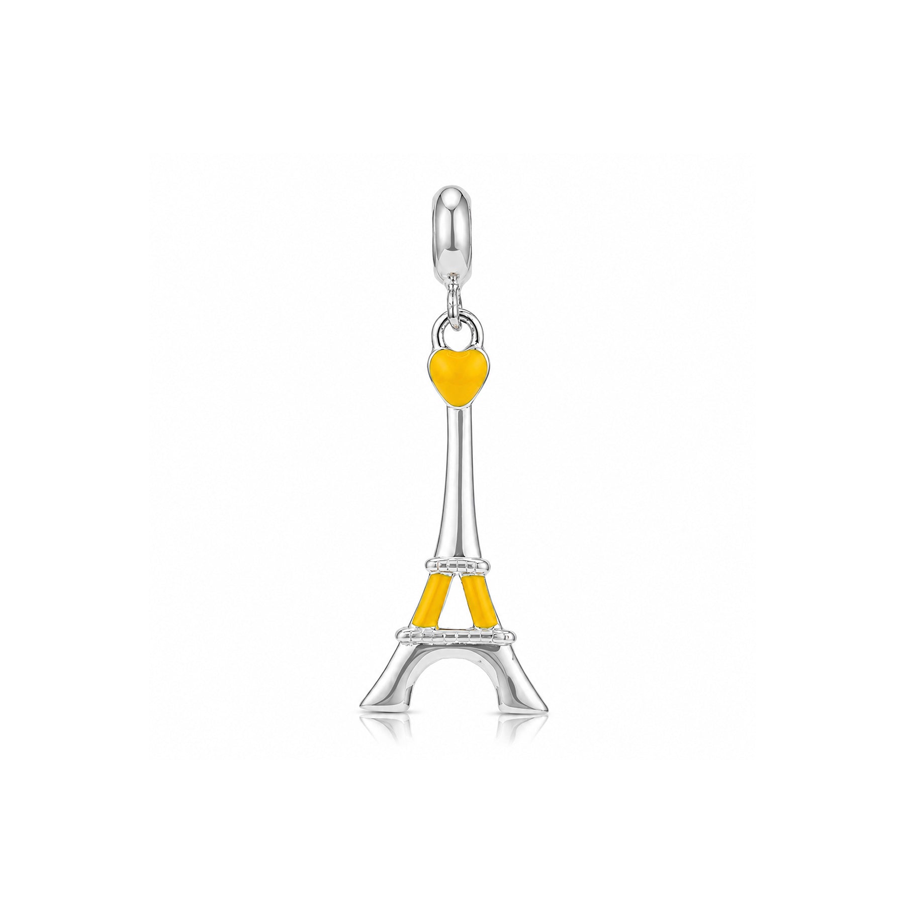 Yellow Heart Eiffel Tower 925 Sterling Silver Charm Pendant
