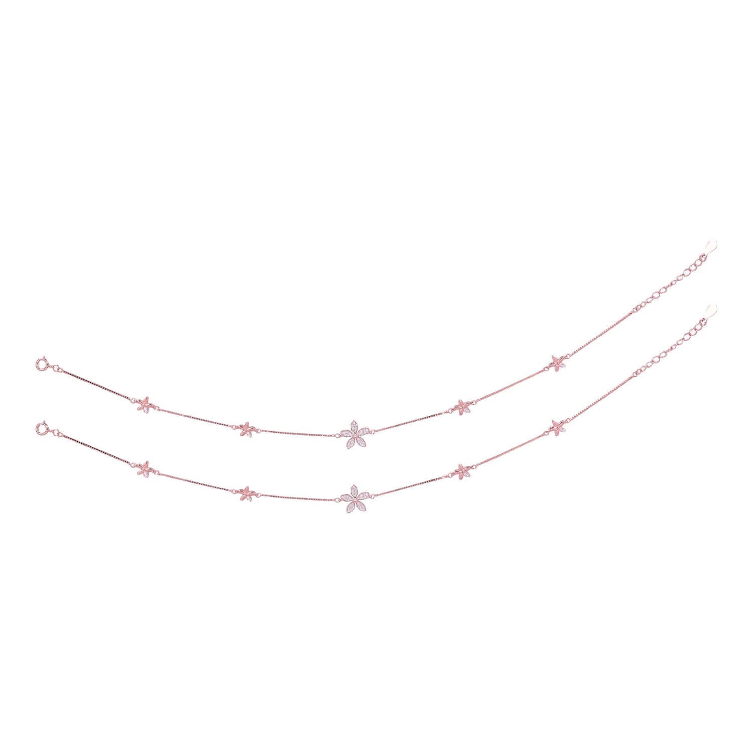 925 Sterling Silver Rose Gold Glimmering Flora Anklets For Women