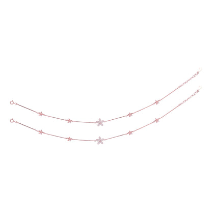 925 Sterling Silver Rose Gold Glimmering Flora Anklets For Women