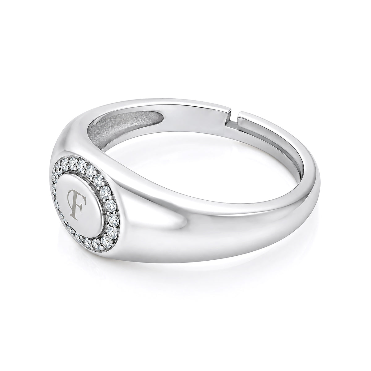 Initial Letter F Signet Sterling Silver Ring