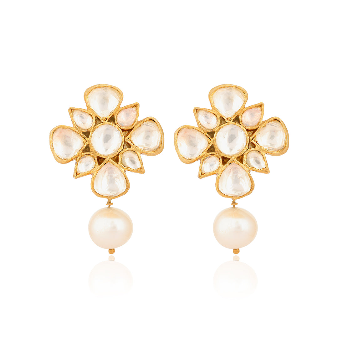 925 Polki White Sterling Silver Pearl Drop Earring