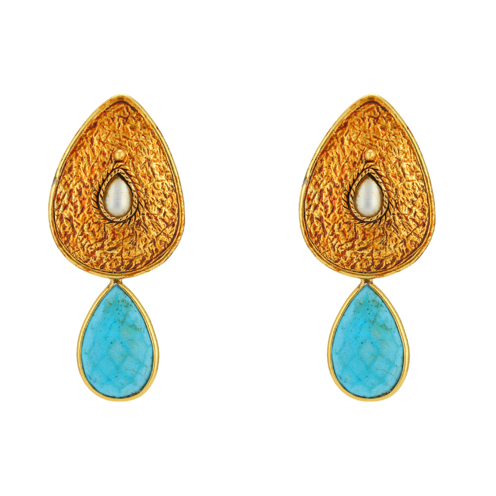 Turquoise Teardrop Charm 925 Sterling Silver Elegant Earrings