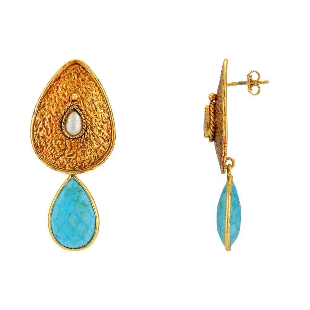Turquoise Teardrop Charm 925 Sterling Silver Elegant Earrings