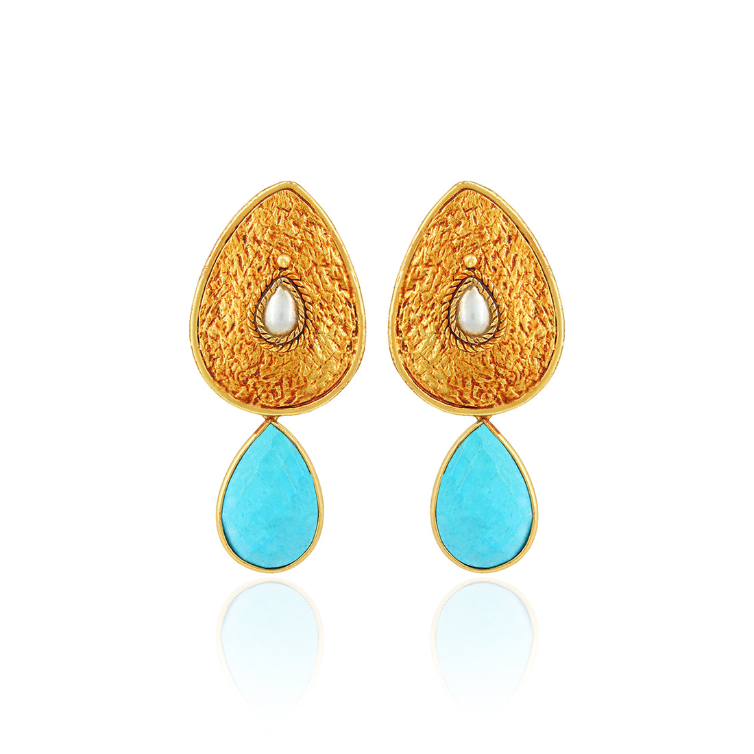 Turquoise Teardrop Charm 925 Sterling Silver Elegant Earrings
