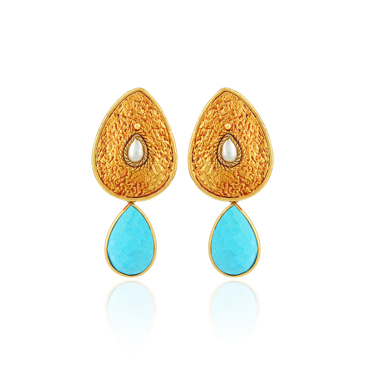 Turquoise Teardrop Charm 925 Sterling Silver Elegant Earrings