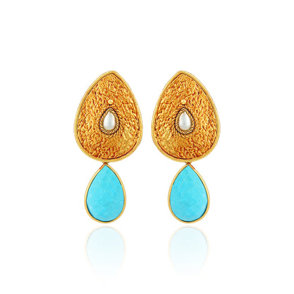 Turquoise Teardrop Charm 925 Sterling Silver Elegant Earrings