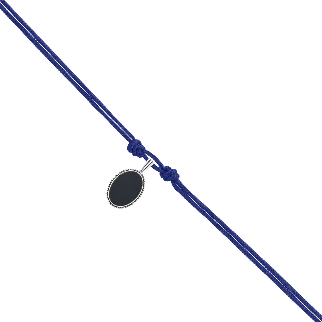 Rope Edge Oval Black Agate Oxidised Pendant