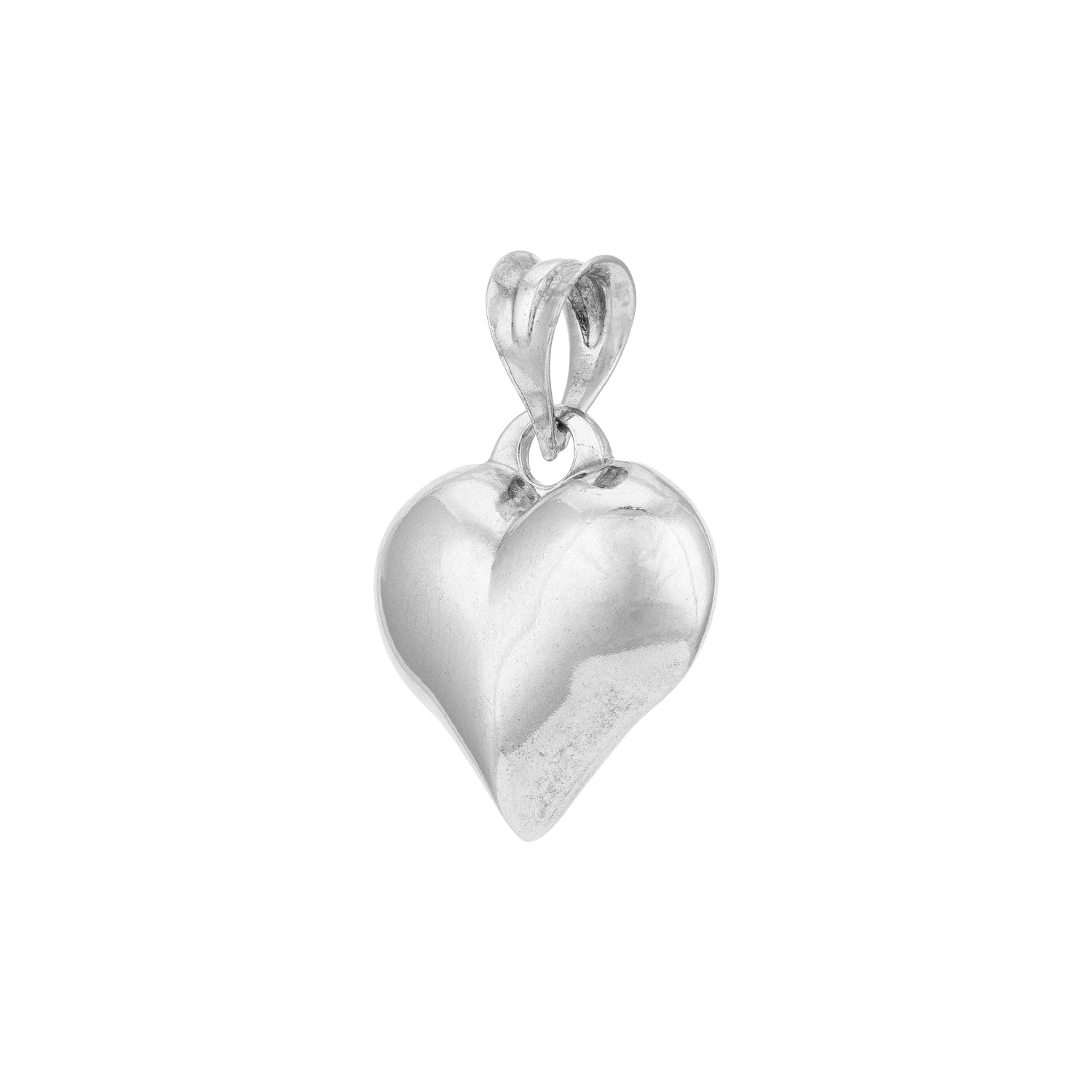 Silver heart-shaped pendant on a white background