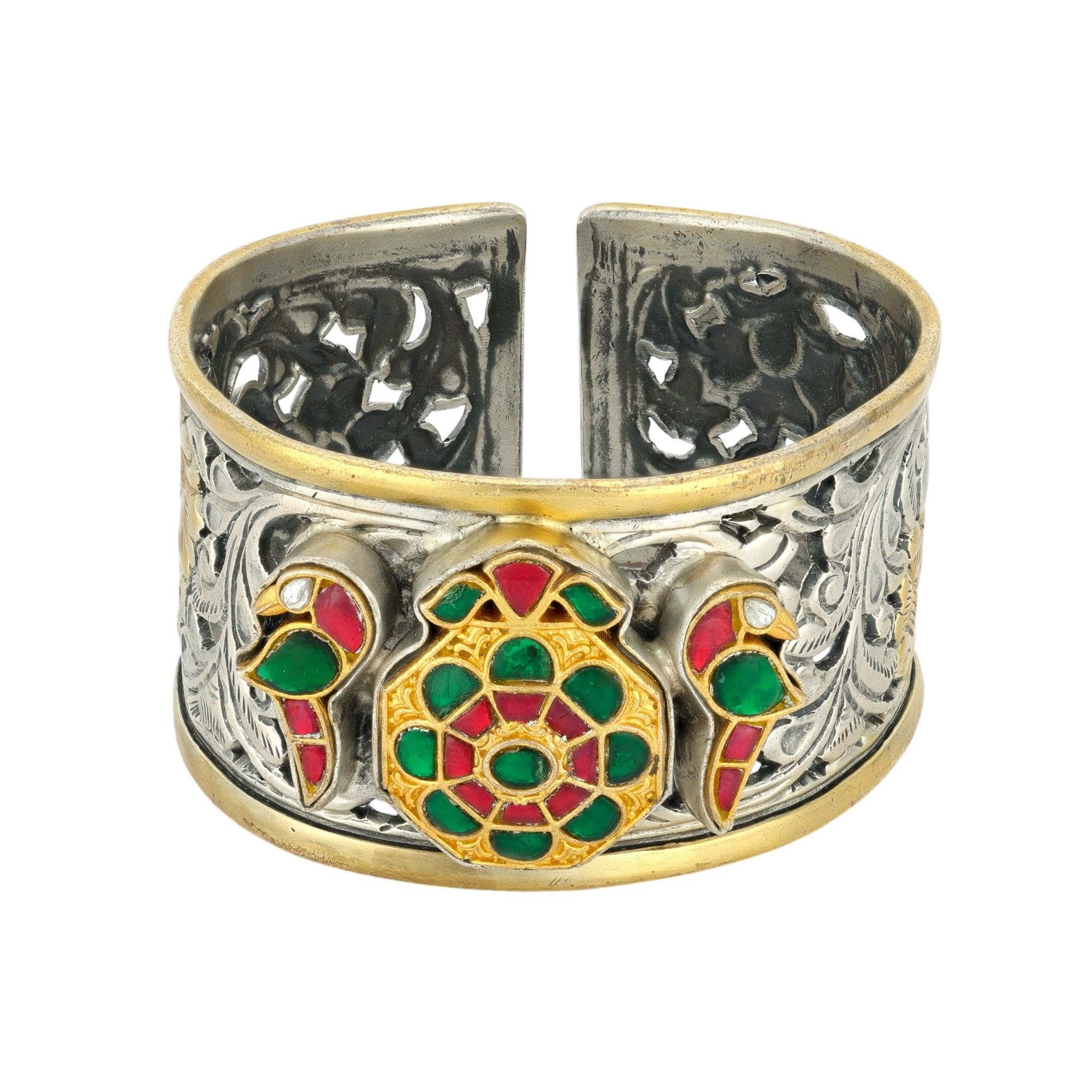 Artisan Enamel Motif 925 Sterling Silver Cuff for Women