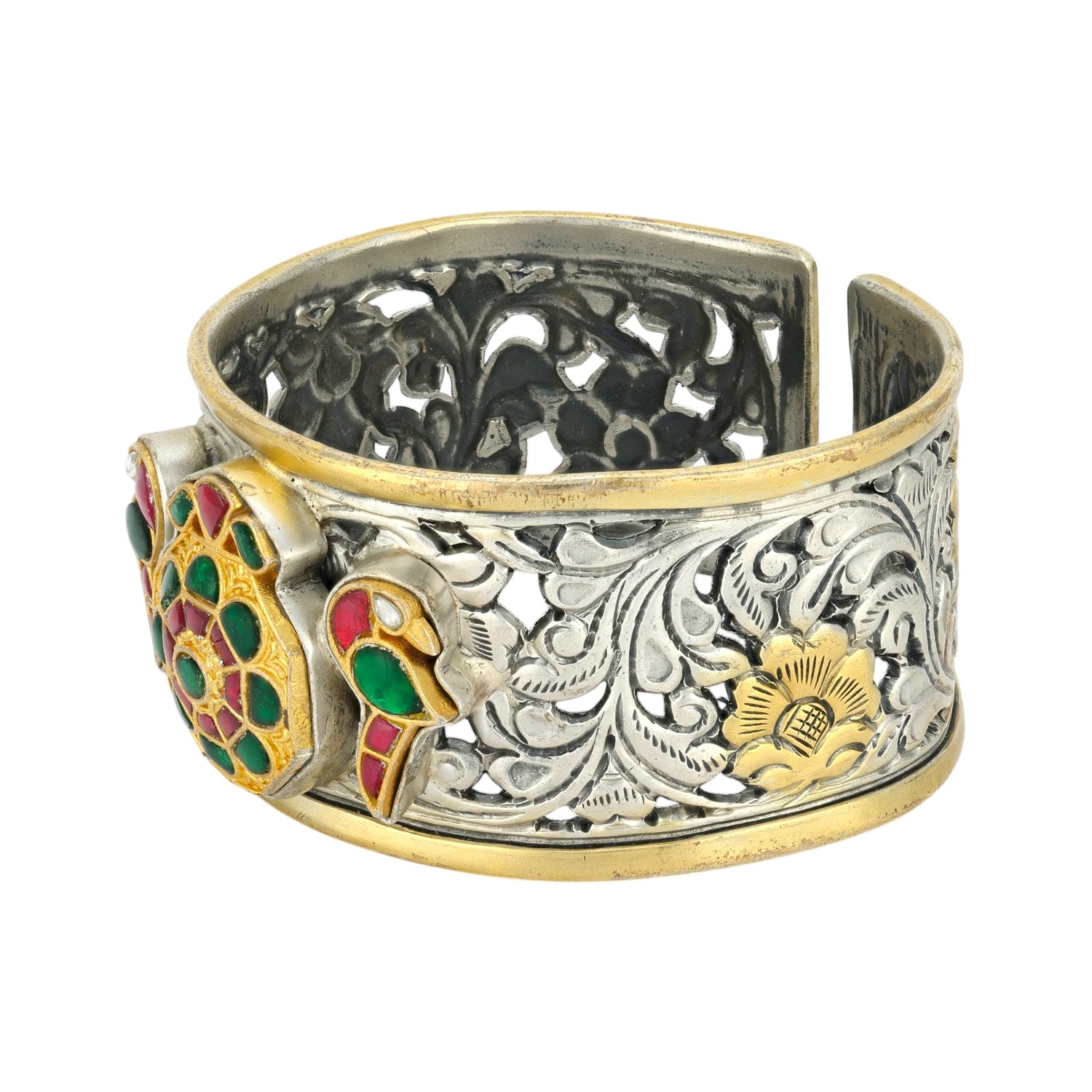 Artisan Enamel Motif 925 Sterling Silver Cuff for Women