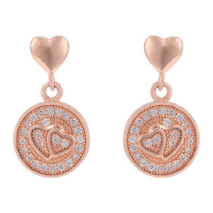 925 Sterling Silver Romantic Duo Heart Disc Rose Gold Plated Earrings for Women