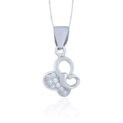 Silver necklace with a heart-shaped pendant on a white background