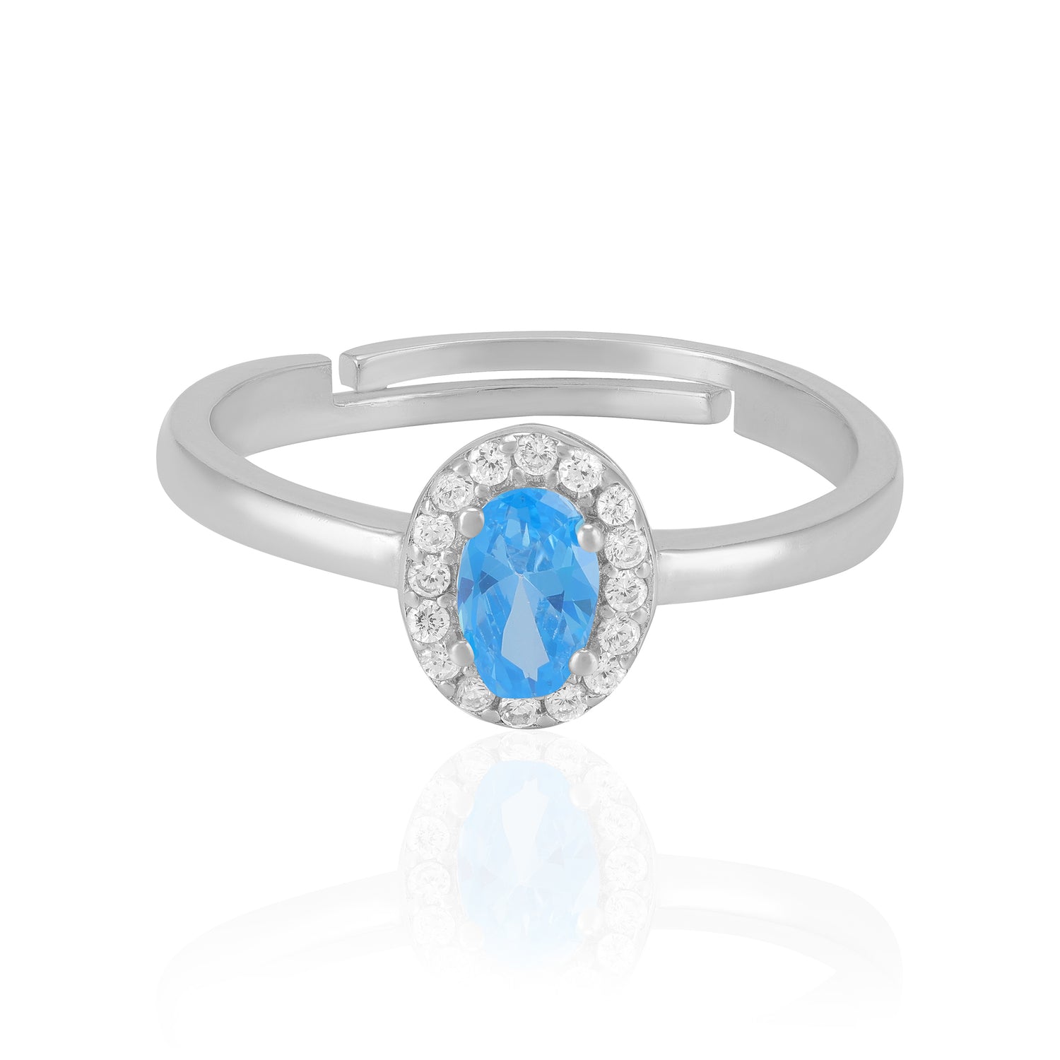 925 Sterling Silver March Month Oval Aquamarine Birthstone Ring For Women