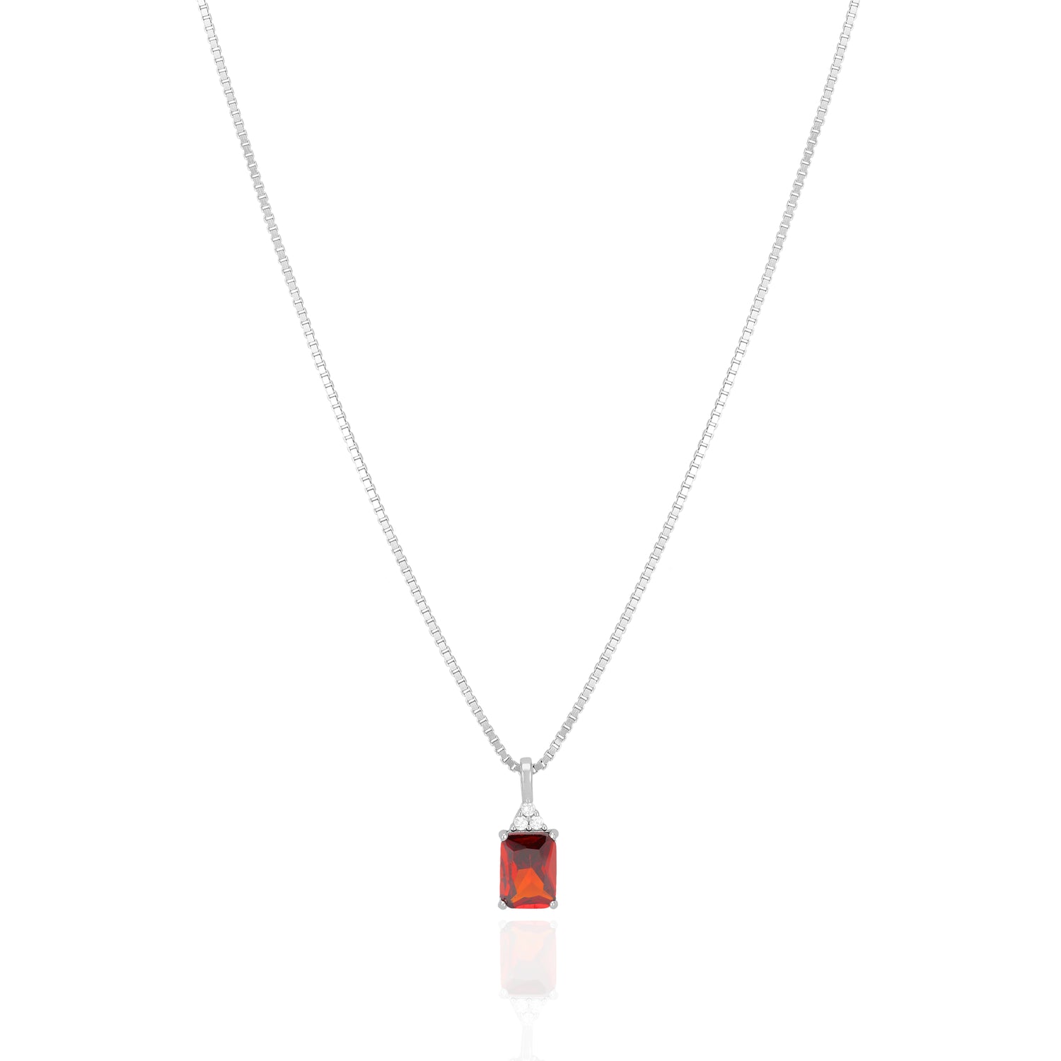 925 Sterling Silver January Month Square Red Garnet Birthstone Chain Pendant For Women