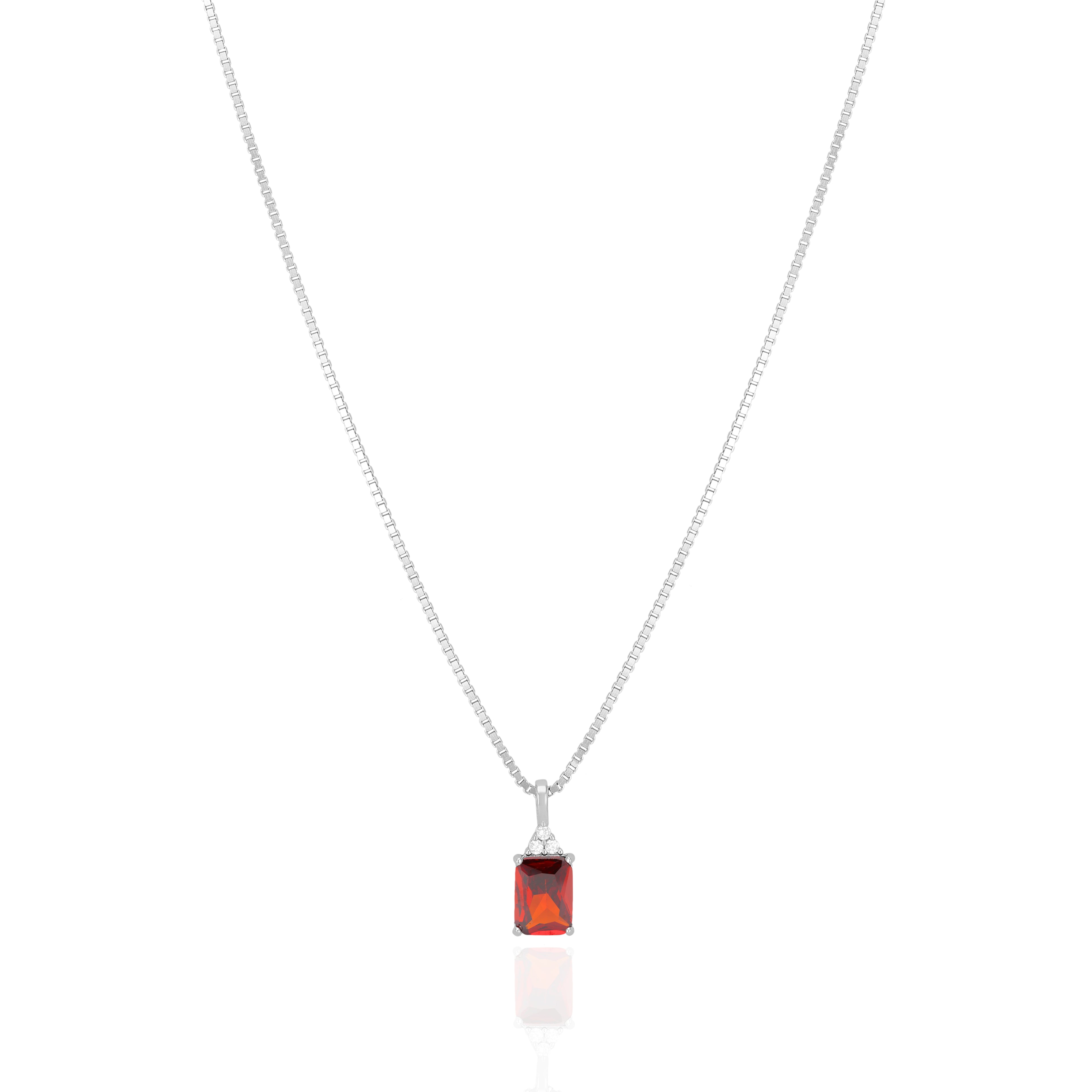 925 Sterling Silver January Month Square Red Garnet Birthstone Chain Pendant For Women