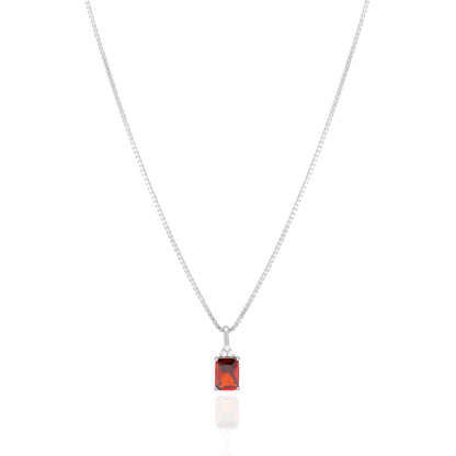 925 Sterling Silver January Month Square Red Garnet Birthstone Chain Pendant For Women