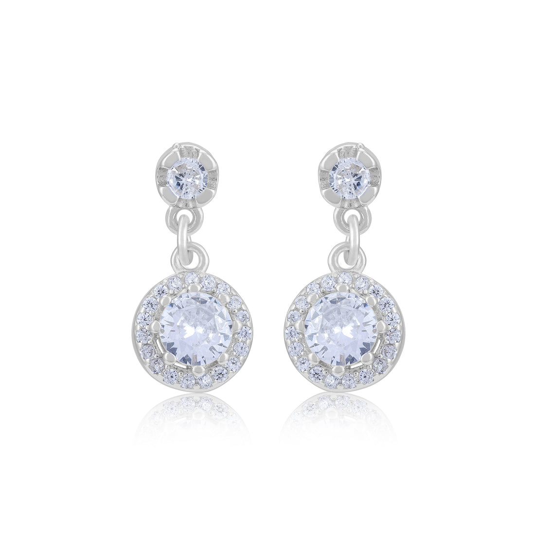 92.5 Sterling Silver Round Pave And Halo Drop Earrings For Women