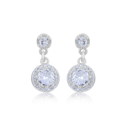 92.5 Sterling Silver Round Pave And Halo Drop Earrings For Women