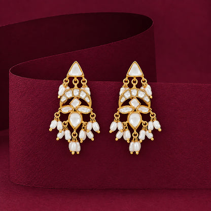925 Chandelier Polki Pearl Earrings