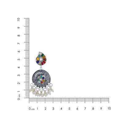 925 Sterling Silver Vibrant Floral Pearl Dangle Earrings